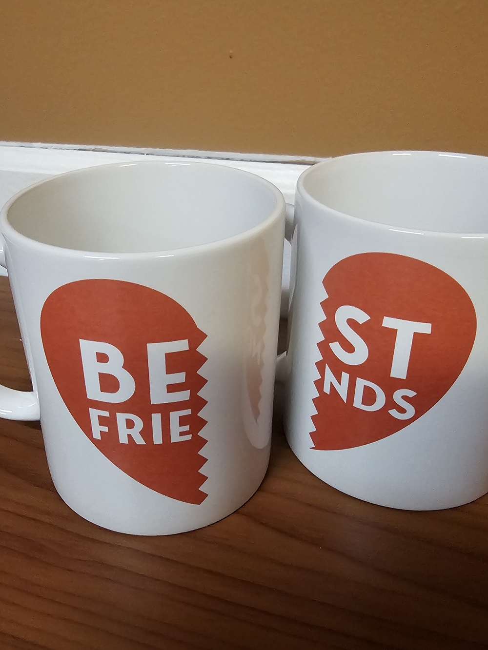 White 'Best Friends' Ceramic Mug Set - Split Heart Design